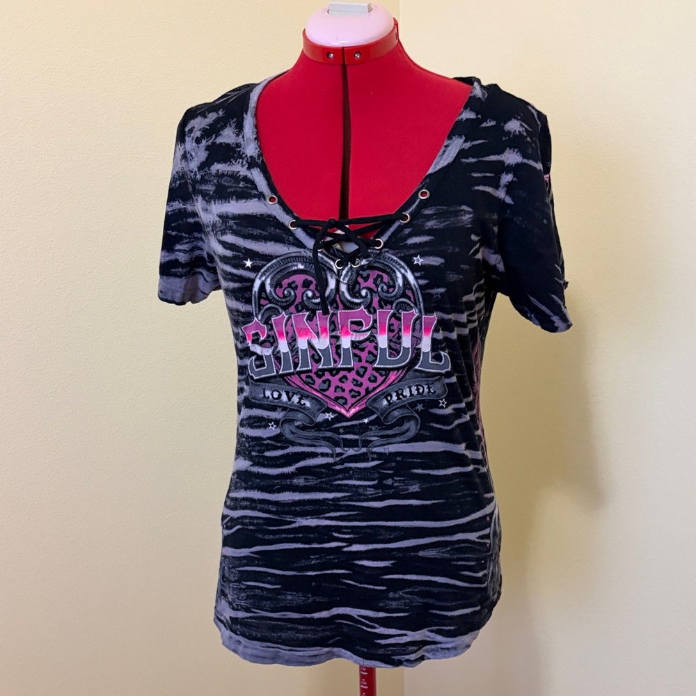 Sinful Black and Pink Graphic Tee
